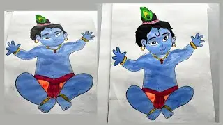 💙 DIY Lord Krishna Drawing | Cute Laddu Gopal Pencil Sketch 🙏🎨