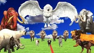 9 Giant Mammoth Elephant vs 6 Giant Zombie Hyena Lion vs Cow Gorilla Buffalo Rescue Woolly mammoth