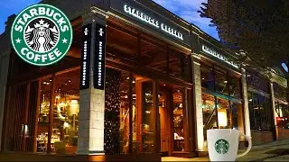 Вне вечернего кафе Starbucks Атмосфера с облаками и музыкой из кофейни # 3