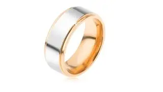 Jewellery - Titanium ring, shiny silver strip, lowered golden edges