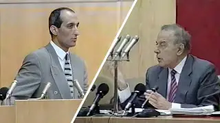 Sabiq maliyyə naziri Fikrət Yusifov 1996-cı ilin birinci yarısının yekun iclasında çıxış edir