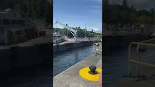 Kayaker moves through Ballard locks Seattle Washington 4k