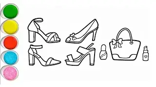 Makeup Lipstick 💋💄 Heels and Handbag Drawing and Coloring | Easy Cute Coloring for Kids 