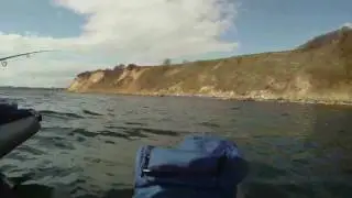 Flyfishing for Sea trout from pontoon boat. I.