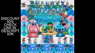 Stitch Party Supplies,36pcs Stitch Birthday Decorations-Stitch Balloon Tablecloth Backdrop etc Stitc