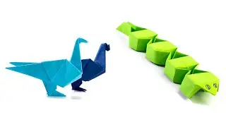 Serpiente de papel vs. p&aacute;jaro de papel. Idea de origami.