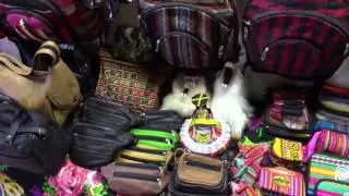 Peruvian shoes, bags and scarves made of traditional manta fabric