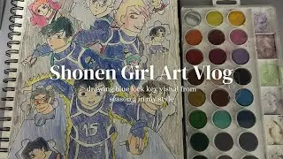 shonen girl art vlog 🪼 drawing blue lock key visual from season 2 in my style 🐬