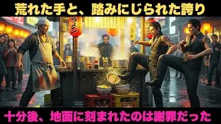手に豆を持つラーメン職人の屋台は、若い傲慢なヤクザに蹴り倒された。十分後、組長が現れ、加害者たちに屋台の床でさせたことは…
