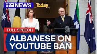 IN FULL: PM addresses decision to include YouTube in under-16 social media ban | 9 News Australia