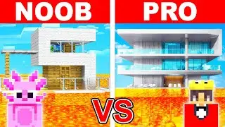 Mongo and Axy LAVA HOUSE Build Challenge in Minecraft!