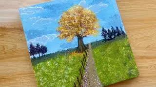 Easy landscape painting |acrylic painting tutorial step by step | yellow tree painting