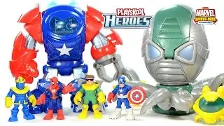 Captain America Space Command Armor vs Thanos & Spider-Man vs Doc Ock's Octo-Mech Playskool Heroes