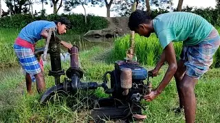 Whole Process Of Antic Machine Startup By Two Village Farmer. Water Pump Start  process.