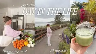 day in my life! 10k steps a day, healthy grocery shop + haul, & what I eat!