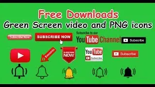 Free Downloads Green Screen with hand icon, Subscribe Buttons, Bell icon