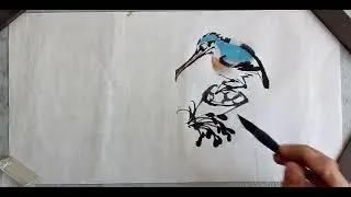 黄洪平：莲蓬、 翠鸟，作画过程录像
