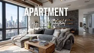 Cozy Small Industrial Apartment with exposed brick gray and warm oak accents