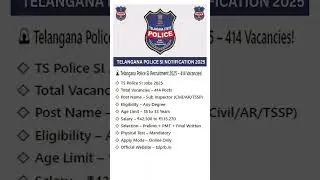 🚨 Telangana Police SI Recruitment 2025 &ndash; 414 Vacancies!📢 Official Notification Out &ndash; Apply Now!