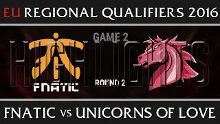 FNC vs UOL Highlights G2, EU LCS Regionals Semi final Summer 2016, Fnatic vs Unicorns of Love Game 2