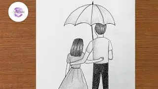 How to Draw a Cute Couple Holding Umbrella Easy || Pencil Sketch for Beginners || Couple Drawing 
