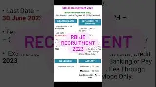 RBI JE RECRUITMENT 2023 #job RBI JE RECRUITMENT 2023