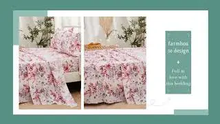 Pink floral sheet set farmhouse boho bedding 4 piece