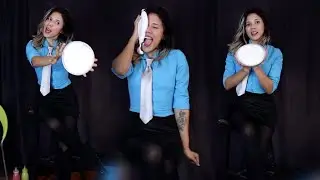 She Got Pie In The Face! MESSY SECRETARY in PANTYHOSE