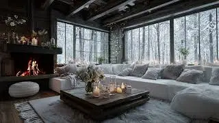 Mountain Cabin Winter Wonderland: Peaceful Piano Music with Fireplace and Heavy Snowfall