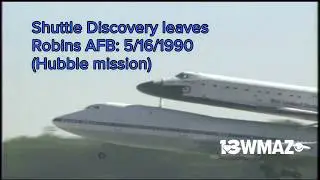 Space Shuttle Discovery leaves Robins AFB after Hubble mission