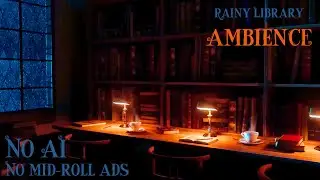Rainy Library Ambience With Rain on Window Sounds, Writing Sounds