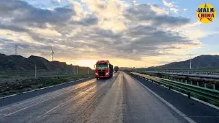 China’s Mesmerizing Highway Drive - Gansu's Golden Sunset Landscape | 4K HDR