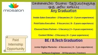 miosalon | Chennai  - Job Opportunity | Paid Internship Opportunity | Any Graduates, BE, B.Tech |