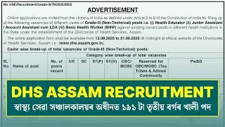 DHS Assam Recruitment 2025 | 191 Grade III Vacancies