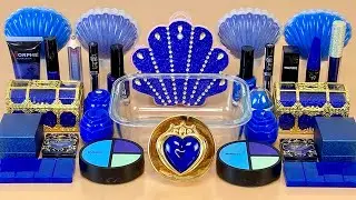 ASMR Slime 💙💦💤 Mixing &rdquo;Navy BLUE&rdquo; makeup, Eyeshadow, glitter into slime. Satisfying slime video.