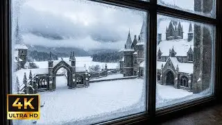 Hogwarts Winter Courtyard ❄️ | Snowfall Window View 432 Hz | TV & Projector