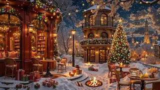 Gentle Snowfall & Christmas Jazz Instrumental Music for Relax 🎄 Cozy Christmas Coffee Shop Ambience