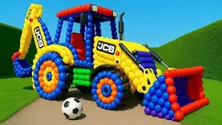 Long Slide Game With JCB and Tractor placed on the football field - 3d Tractor Game - Funny 3d JCB