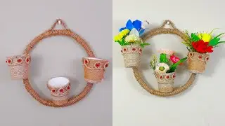 DIY Wall Hanging Flower Vase Showpiece | Flower pot Using Jute Rope