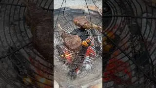Cooking steak on an open fire! #campfirecooking