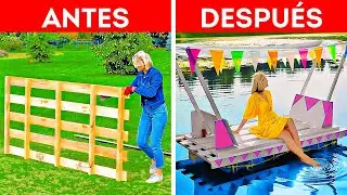 Asombosa balsa casera hecha de un enorme palet