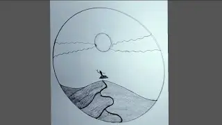 Beautiful Circle Scenary Drawing Easy 2022 | How To Draw  A Scenery  In A Circle With Pencil  ?