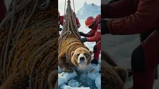 dramatic bear rescue operation in arctic with bees swarming tranquilized bear
