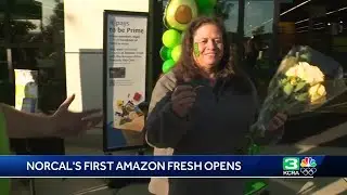 1st customer in line at Northern California's 1st Amazon Fresh store gets goodies in Roseville