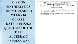 Mission maths doe worksheet, class -8 maths, 10/11/23, Activity worksheet, algebraic expression,w-14