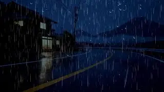 Relaxing Night Rain Sounds on Quiet Road Near Cozy House for Deep Sleep and Stress Relief