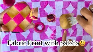 Block printing using patato😃 || DIY easy block printing at home with Potatoes! 🥔✨ #handpainted #diy 