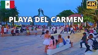 Playa del Carmen, Mexico Evening Walking Tour -  4K City Exploration