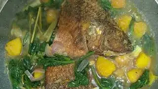 FISH FRIED TILAPIA SOUP WITH MIX VEGGIES IN COCONUT CREAM #cooking #yummy @merlyotap6964 