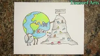 Drawing Earth Vomiting Plastic Waste with Crayons